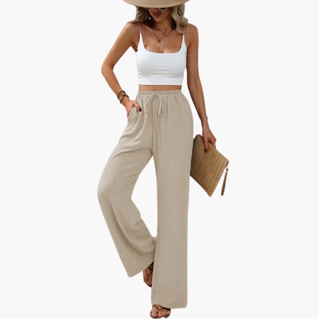 Women's Wide Leg Pants Elastic Waist Full-Length Trousers
