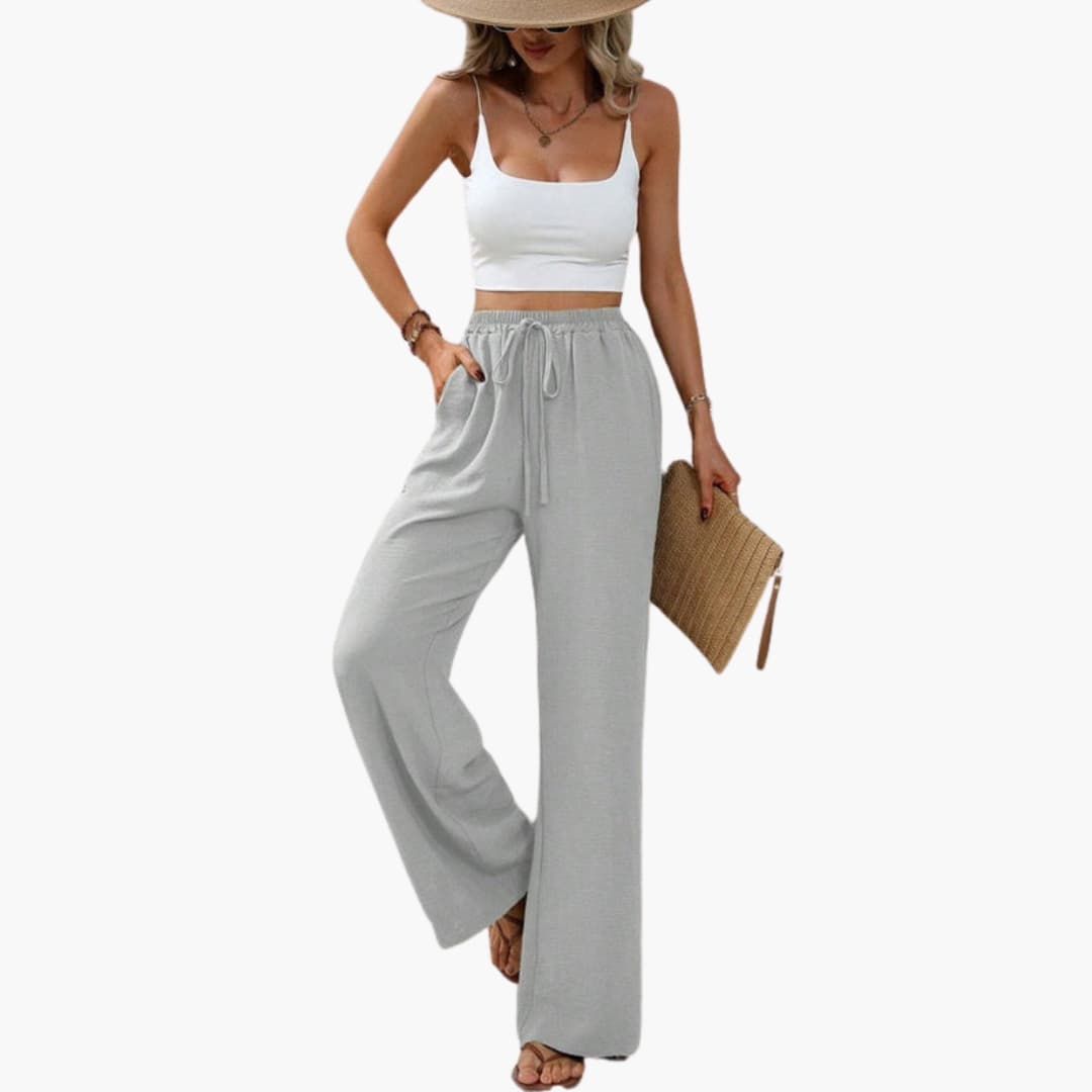 Women's Wide Leg Pants Elastic Waist Full-Length Trousers