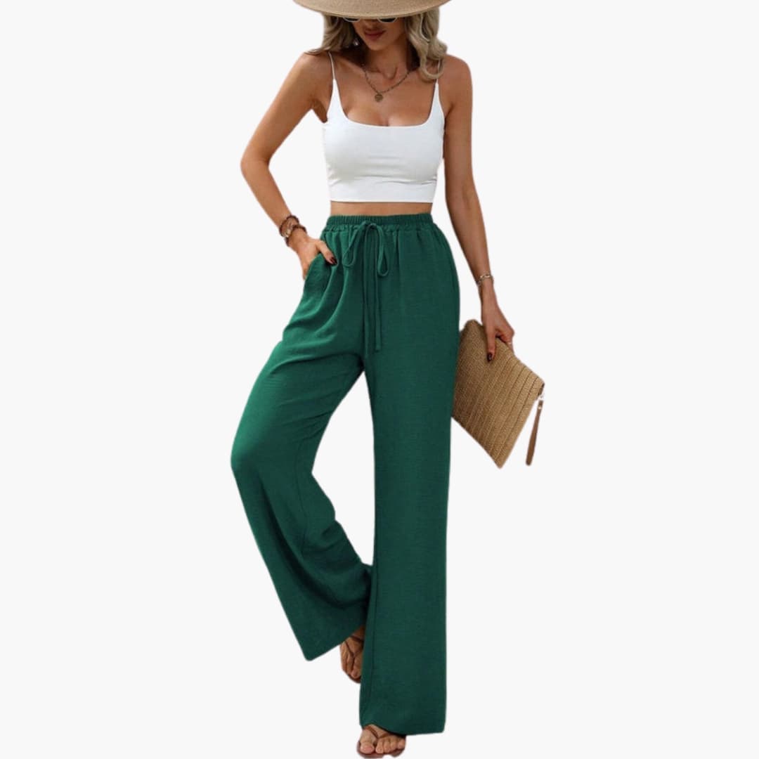 Women's Wide Leg Pants Elastic Waist Full-Length Trousers
