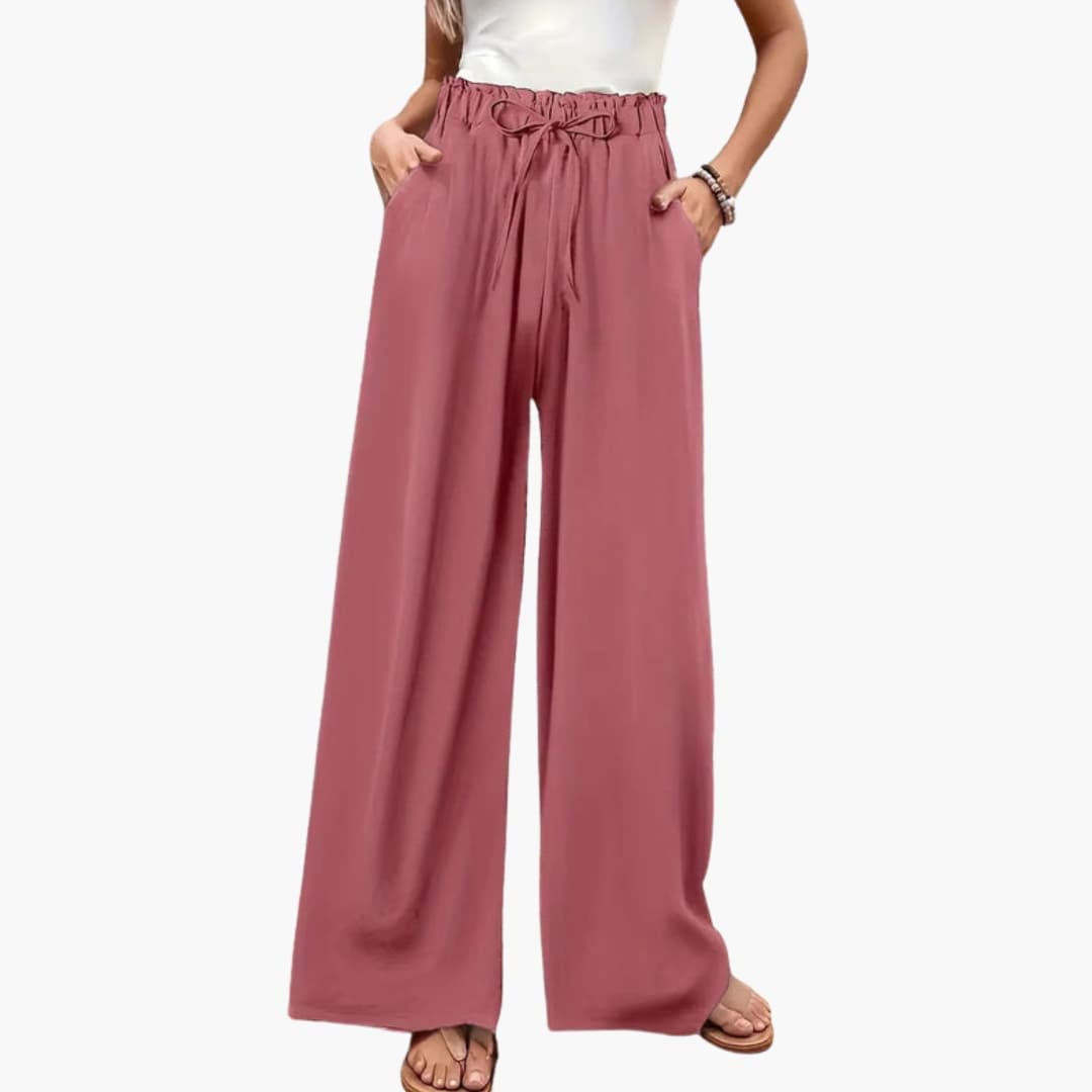 Women's Wide Leg Palazzo Pants Elastic Waist Side Pockets - Vonnera