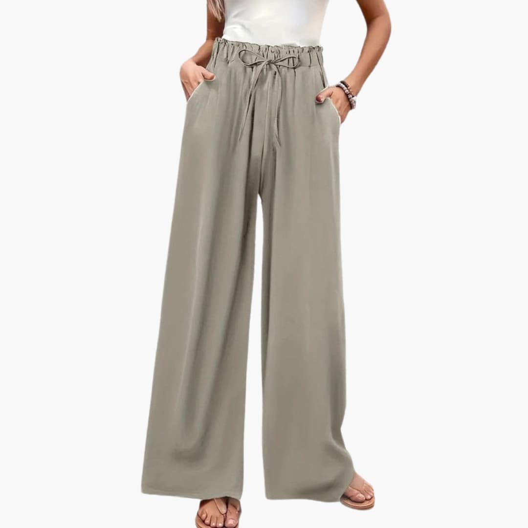 Women's Wide Leg Palazzo Pants Elastic Waist Side Pockets