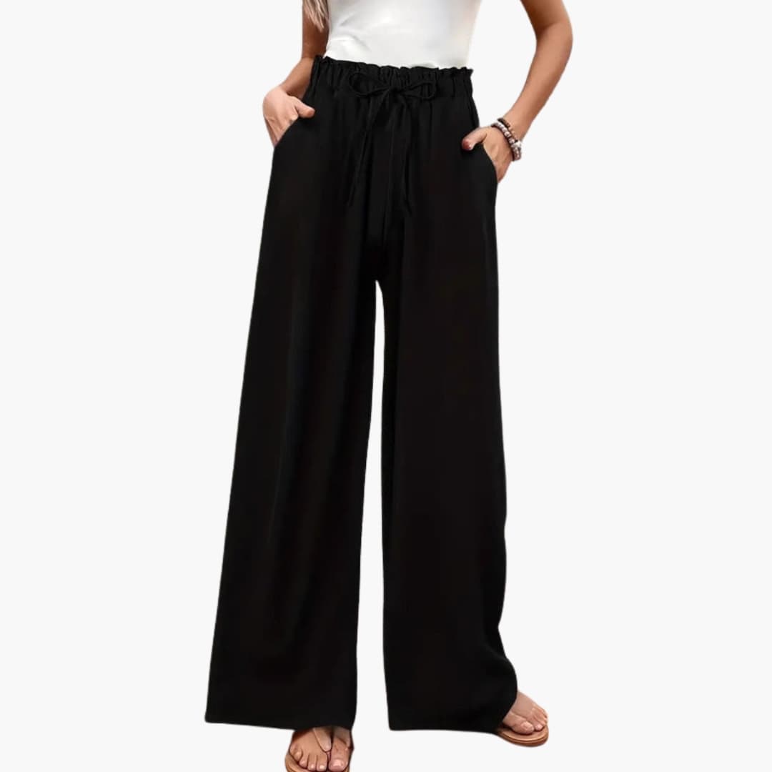 Women's Wide Leg Palazzo Pants Elastic Waist Side Pockets