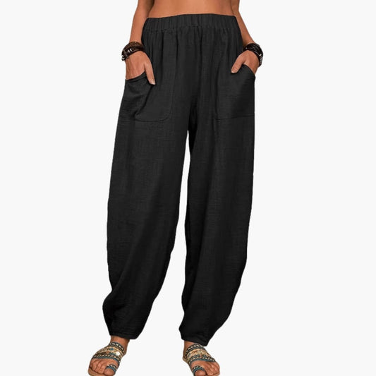 Women's Wide Leg Palazzo Pants Stretchy Waist Black - Vonnera