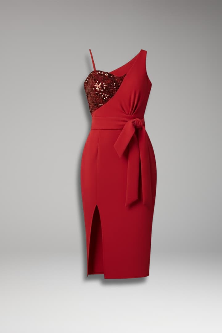 Women's Asymmetrical Sequin Bodycon Dress - Vonnera