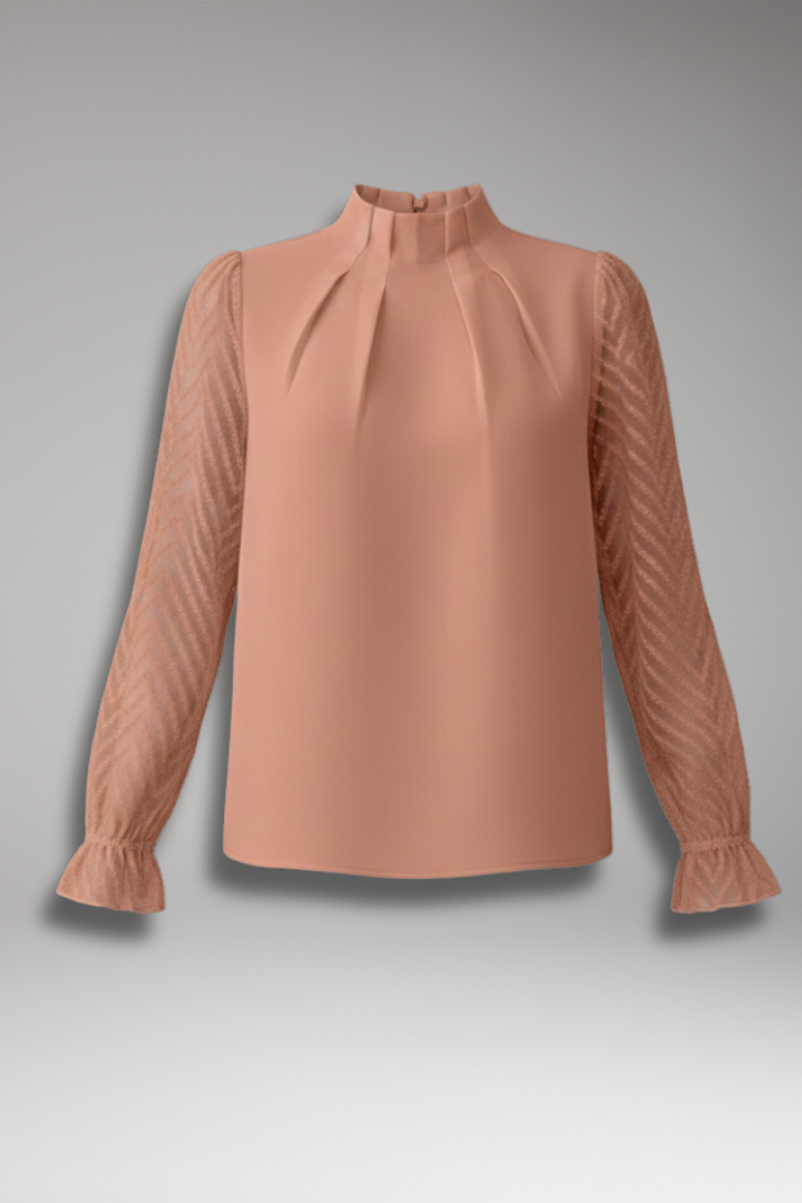 Women's Pleated Collar Blouse Sheer Sleeves - Vonnera