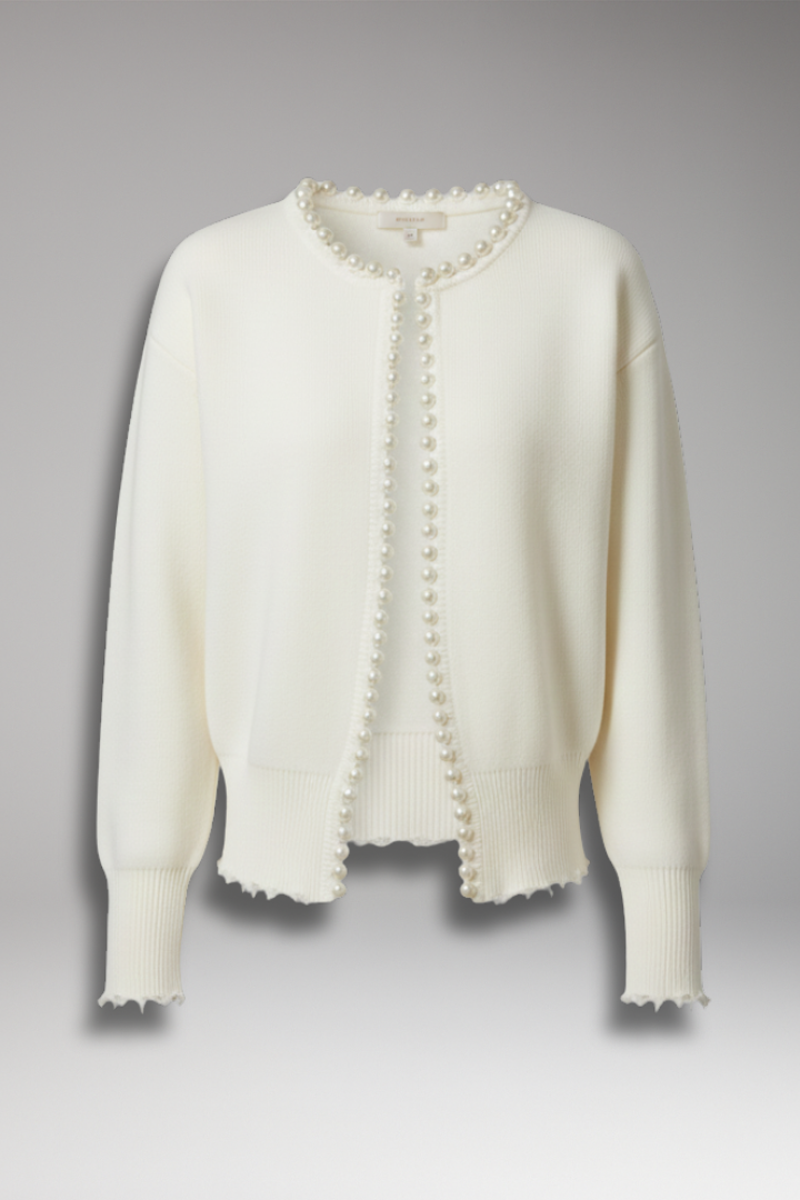 Women's Pearl Trim Cardigan Raw Hem - Vonnera