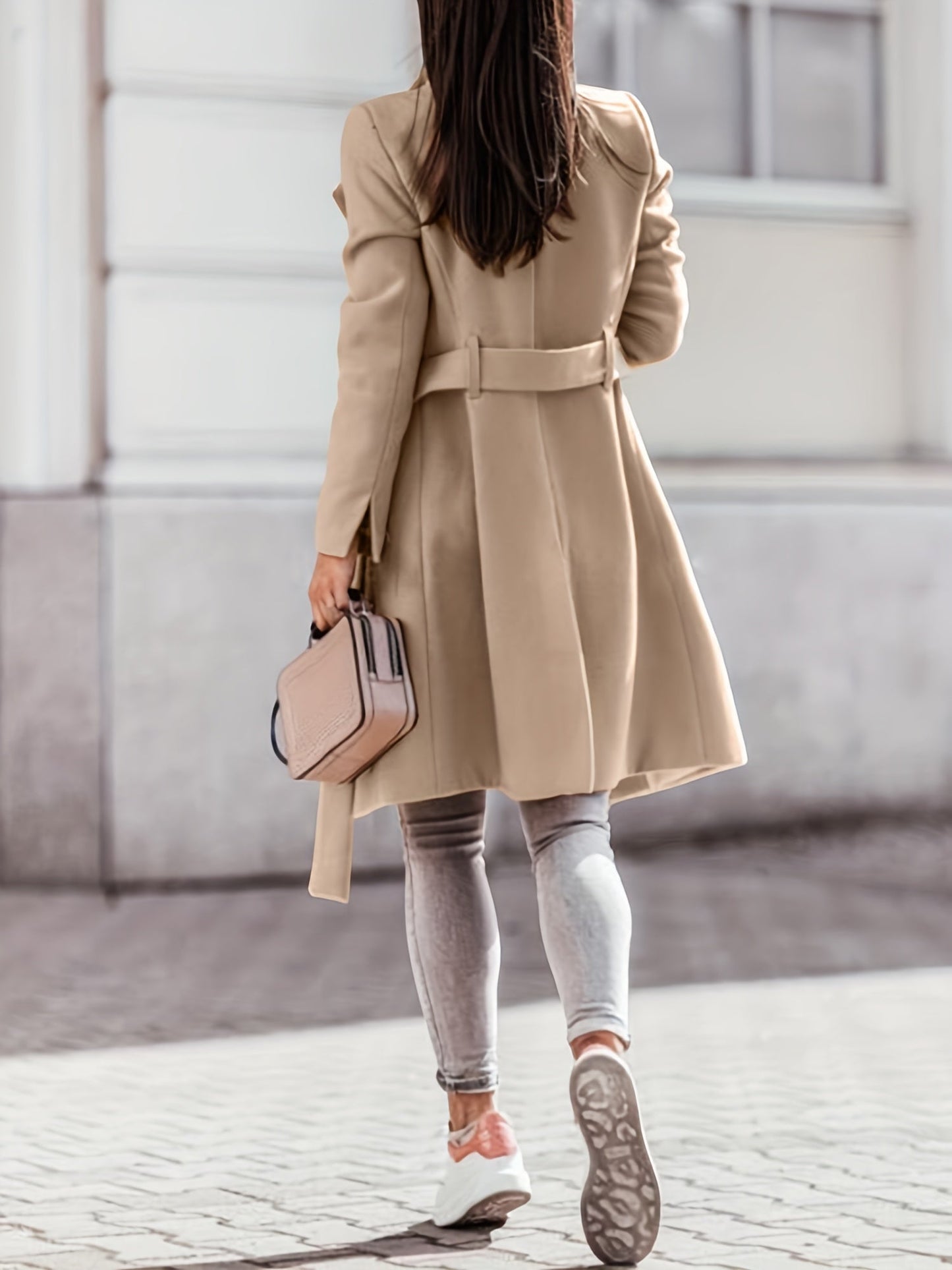 Women's Wool Trench Coat Double-Breasted Warm Beige