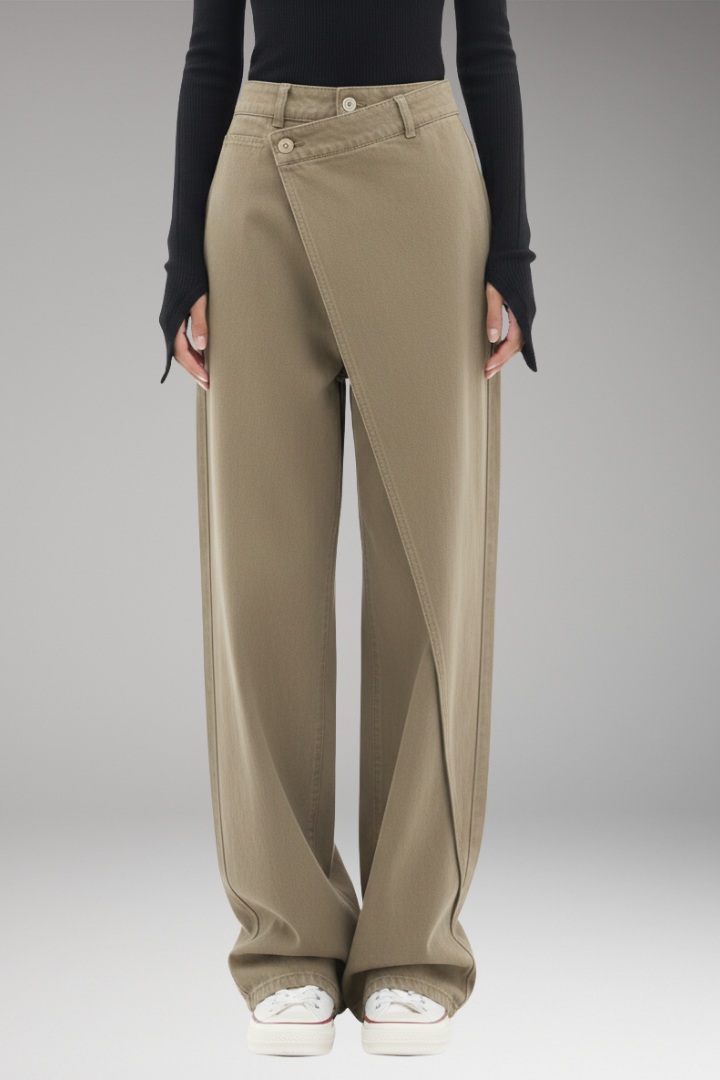 Women's Wide Leg Dress Pants Asymmetrical Layered Design