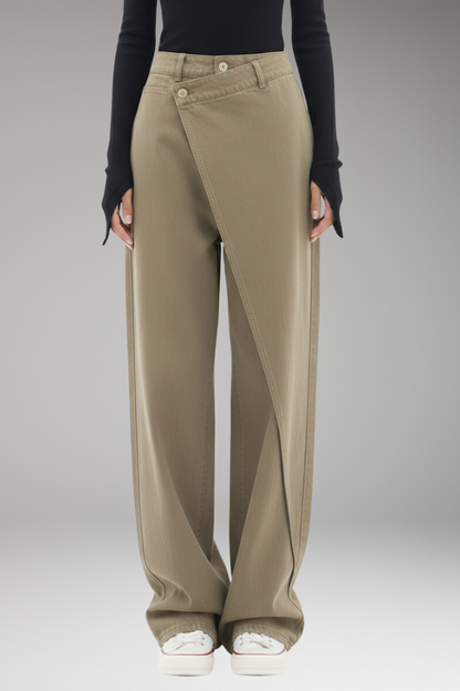 Women's Wide Leg Dress Pants Asymmetrical Layered Design
