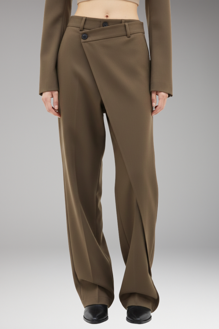 Women's Wide Leg Dress Pants Asymmetrical Layered Design