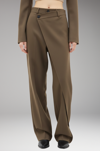 Women's Wide Leg Dress Pants Asymmetrical Layered Design