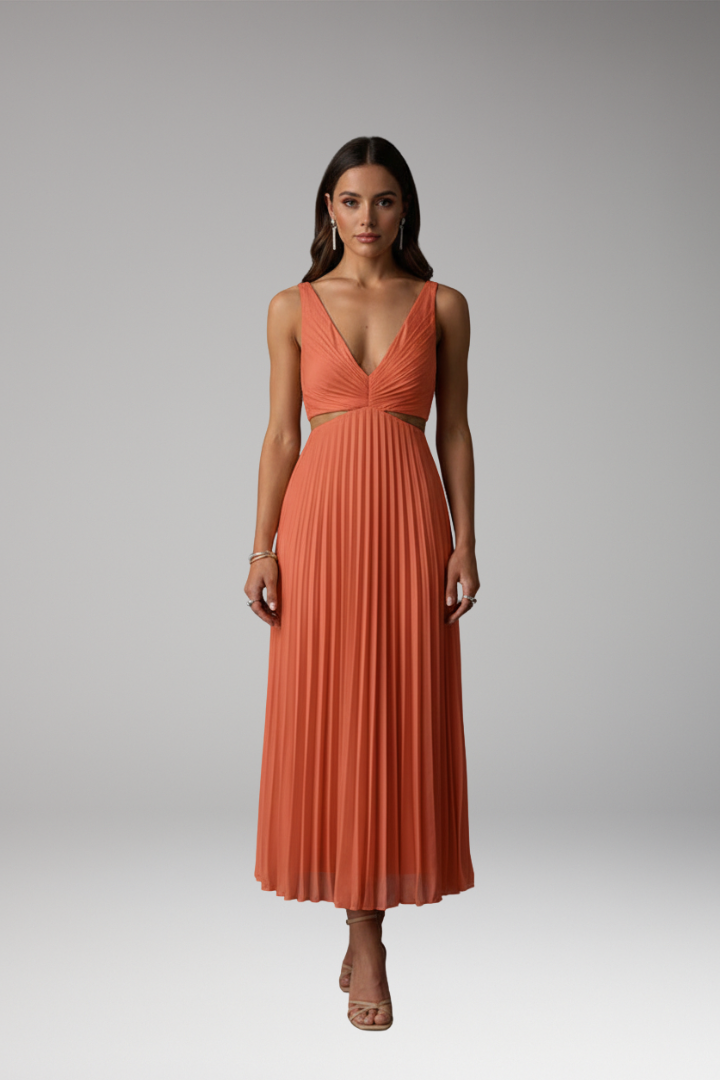 Women's V-Neck Dress Pleated Skirt