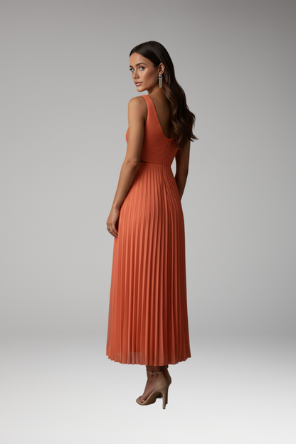 Women's V-Neck Dress Pleated Skirt
