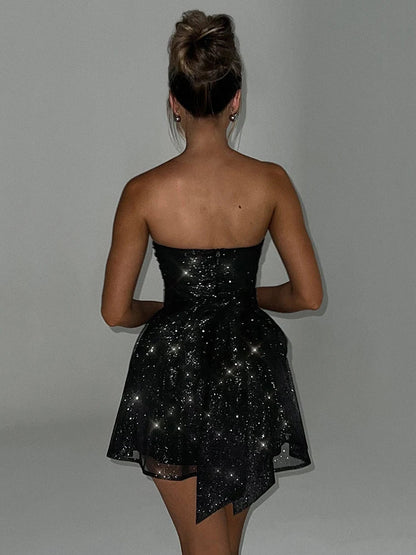 Emily | Women’s Strapless Pleated Mini Dress with Flared Hem
