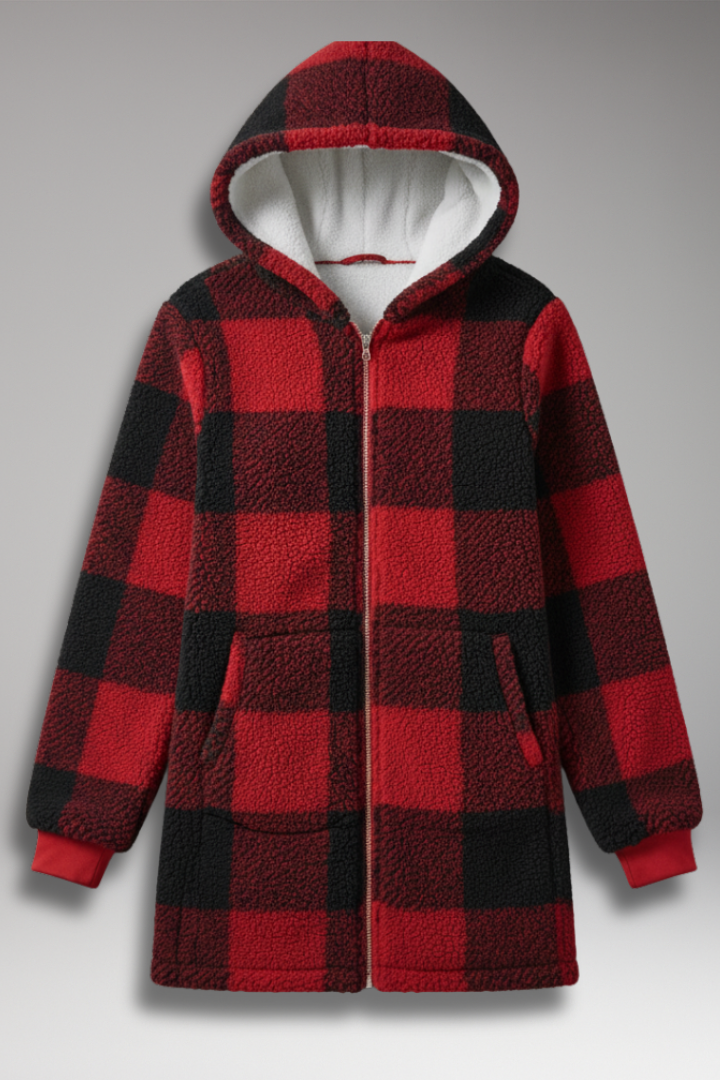 Women's Hooded Check Coat Zip Front - Vonnera