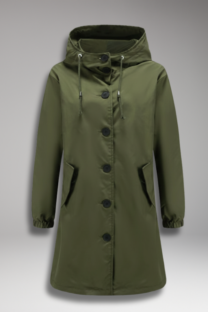 Women's Hooded Jacket Drawstring Button Closure - Vonnera