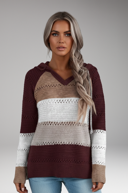 Women's V-Neck Hoodie Ribbed Hem