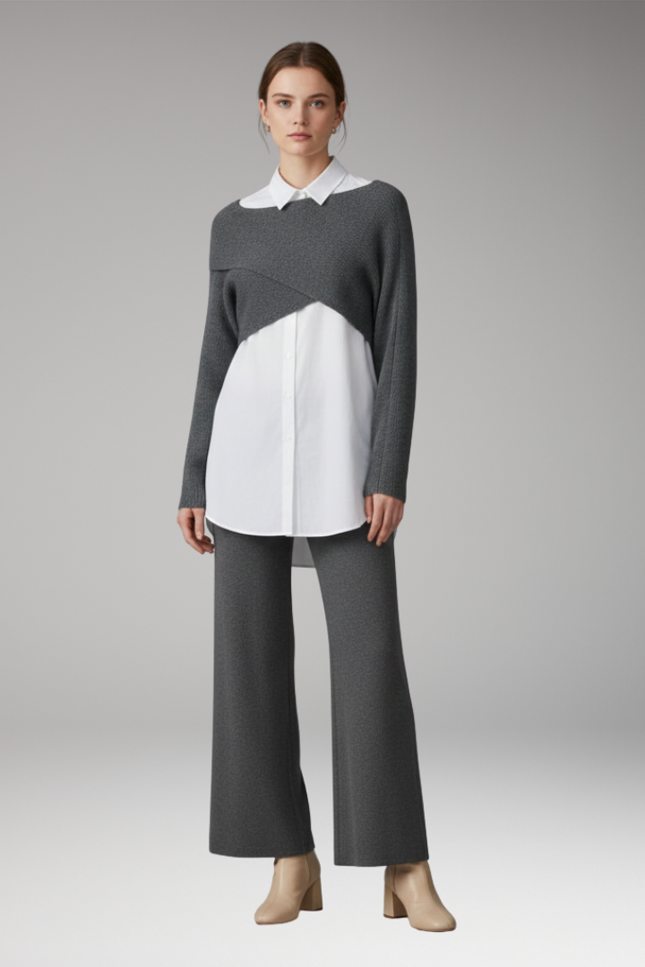Women's Knit Crop Set Wide Leg Pants