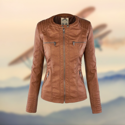 Women's Leather Jacket With Hood Casual Black - Vonnera