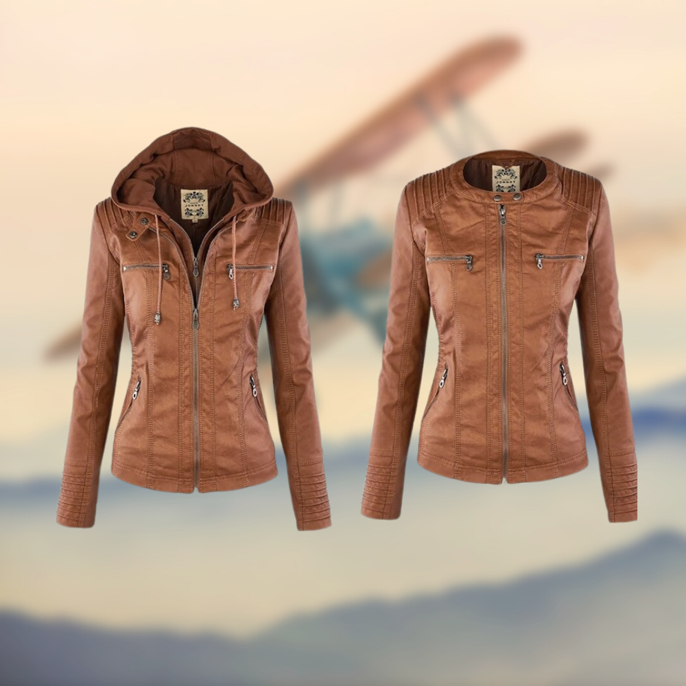 Women's Leather Jacket With Hood Casual Black