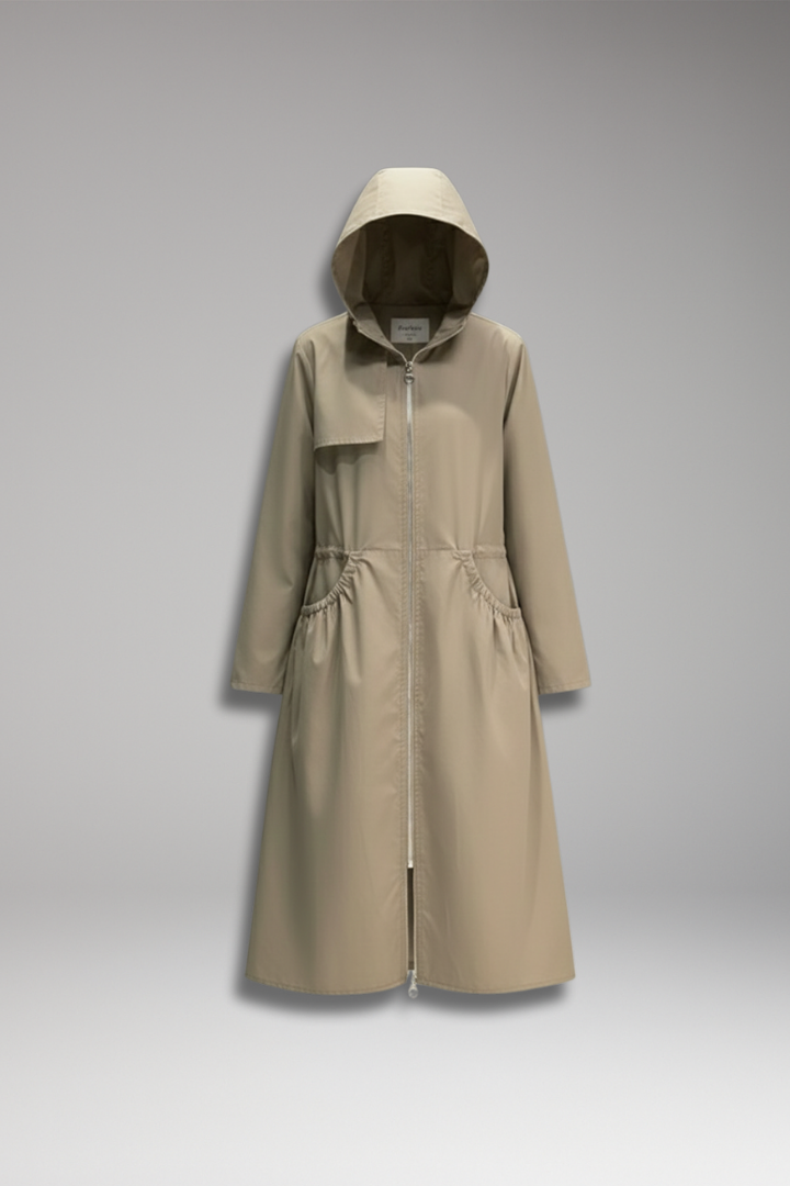 Women's Hooded Long Coat Waterproof Front Zipper - Vonnera