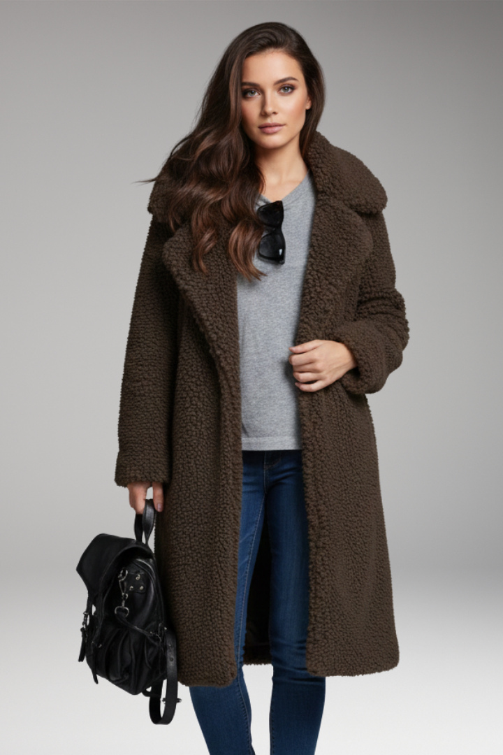 Women's Long Lapel Coat Textured Outer