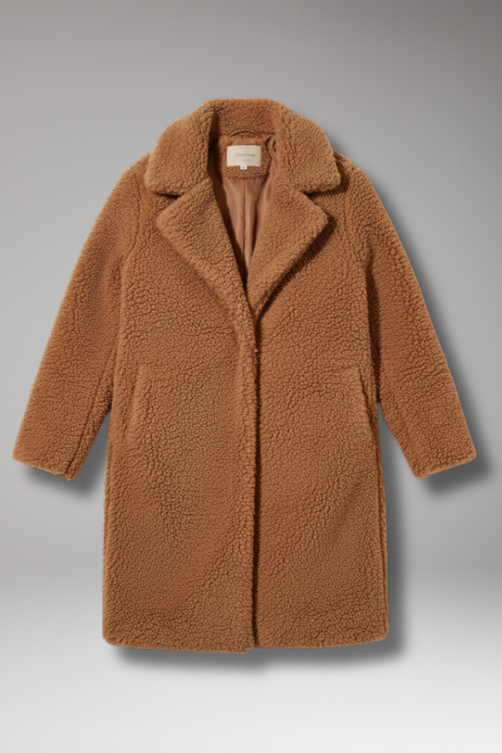 Women's Long Lapel Coat Textured Outer - Vonnera