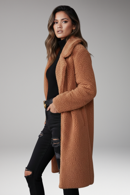 Women's Long Lapel Coat Textured Outer