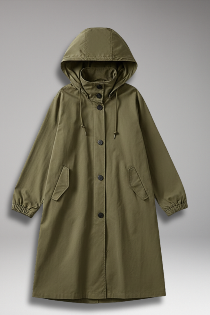 Women's Long Hooded Button Coat - Vonnera