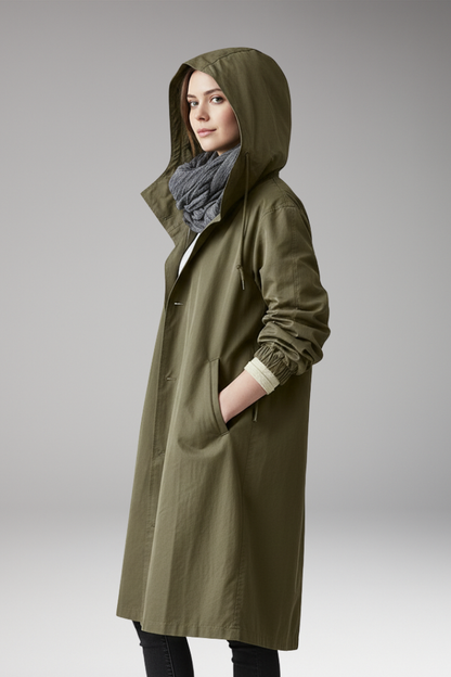Women's Long Hooded Button Coat