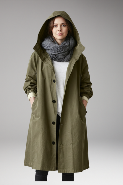 Women's Long Hooded Button Coat