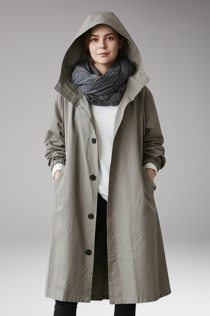 Women's Long Hooded Button Coat