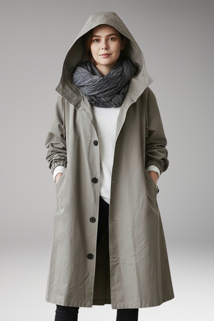 Women's Long Hooded Button Coat