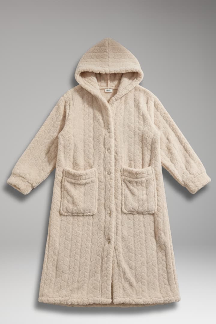 Women's Hooded Bathrobe Cotton Front Pockets Button Closure - Vonnera