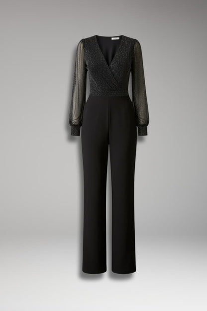 Women's Glitter Jumpsuit Long Sleeve Sheer - Vonnera