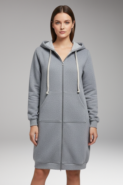 Women's Longline Hoodie Zip Up with Pockets