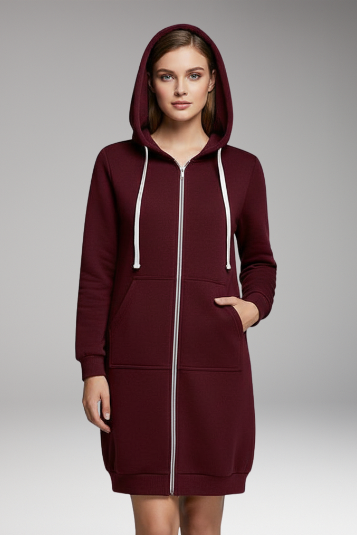 Women's Longline Hoodie Zip Up with Pockets