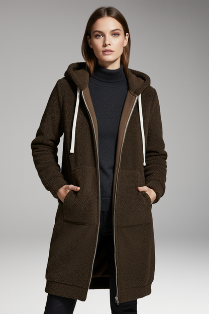 Women's Longline Hoodie Zip Up with Pockets