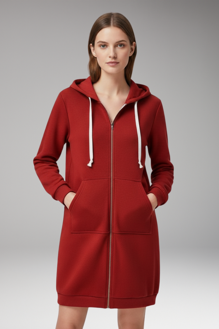 Women's Longline Hoodie Zip Up with Pockets