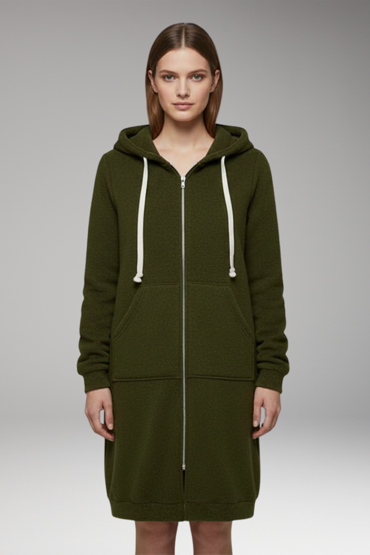 Women's Longline Hoodie Zip Up with Pockets