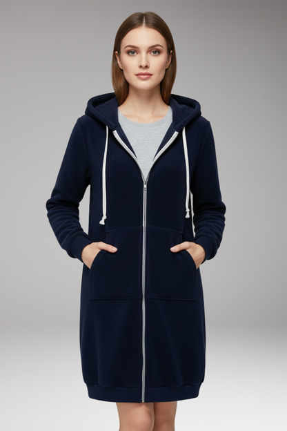 Women's Longline Hoodie Zip Up with Pockets