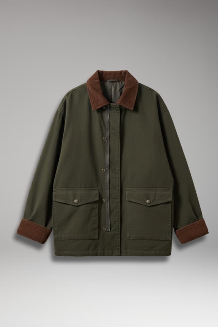 Women's Oversized Button Jacket Contrast Collar - Vonnera