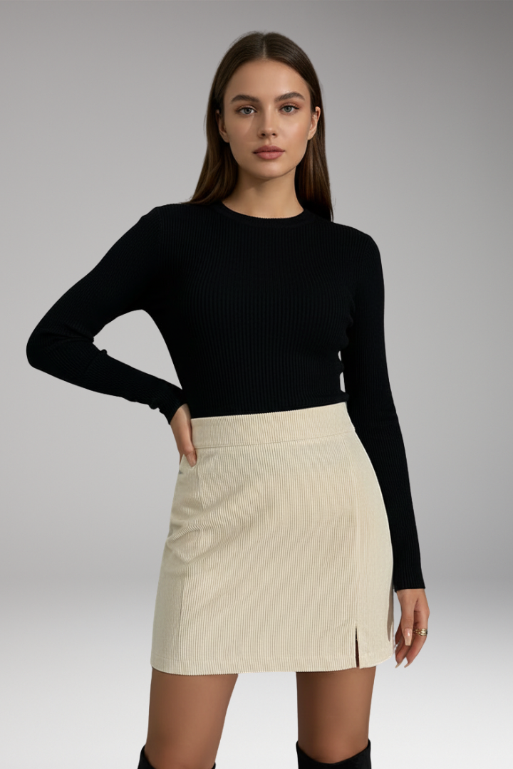 Women's Zipper Skirt with Slit Hem
