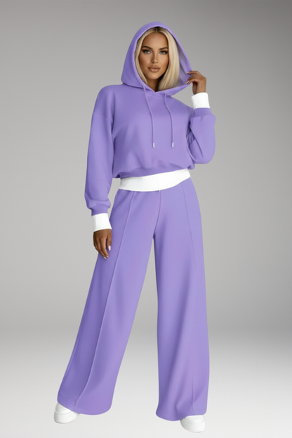Women's Tracksuit Set Drawstring Hoodie Wide Leg Pants