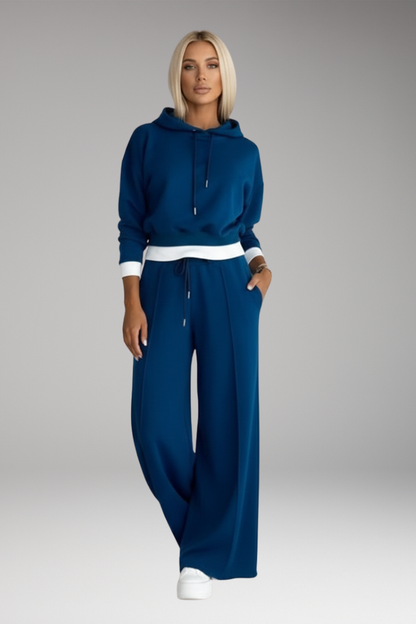 Women's Tracksuit Set Drawstring Hoodie Wide Leg Pants