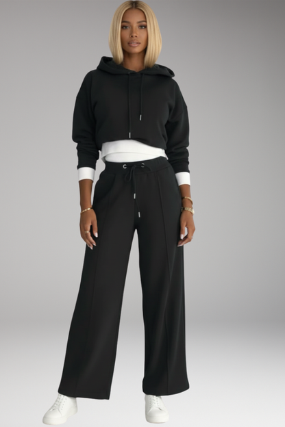 Women's Tracksuit Set Drawstring Hoodie Wide Leg Pants