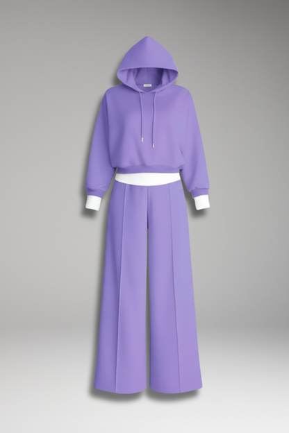 Women's Tracksuit Set Drawstring Hoodie Wide Leg Pants - Vonnera