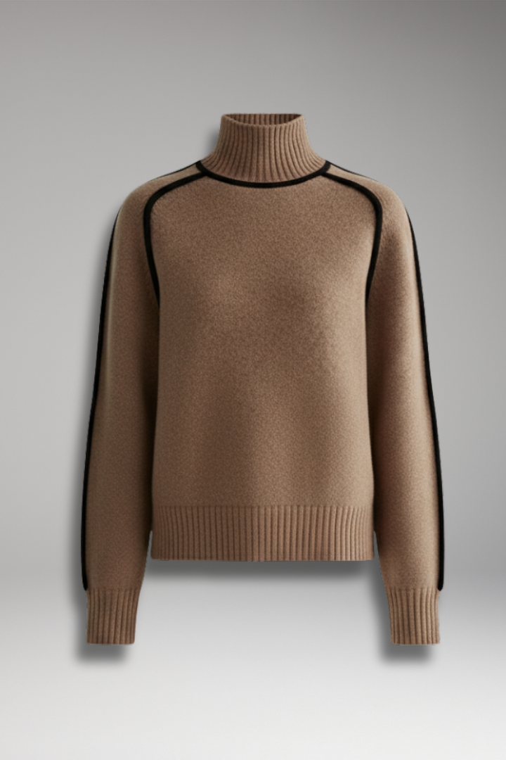 Women's Turtleneck Sweater High Collar Piping Detail - Vonnera