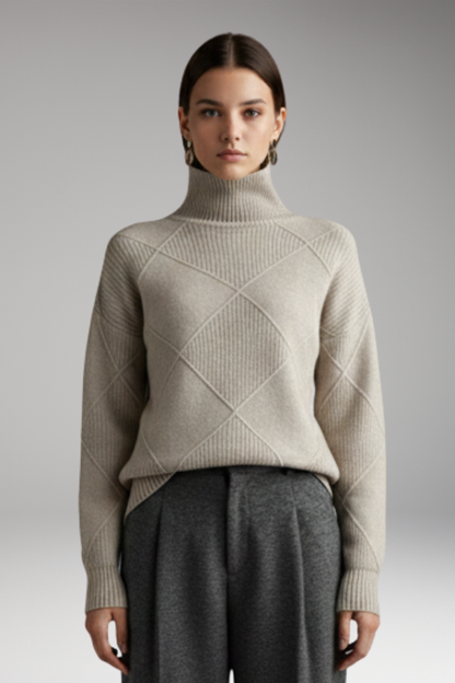 Women's Turtleneck Sweater Textured Knit Ribbed Cuffs