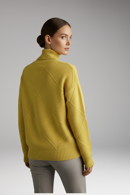 Women's Turtleneck Sweater Textured Knit Ribbed Cuffs